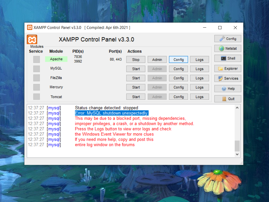 วิธีแก้ xampp Error: MySQL shutdown unexpectedly